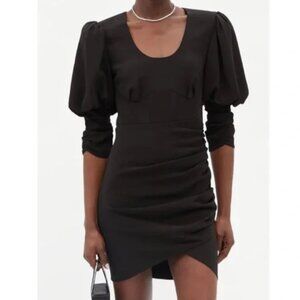 Self-Portrait Puff Sleeve Stretch Crepe Mini Dress Black